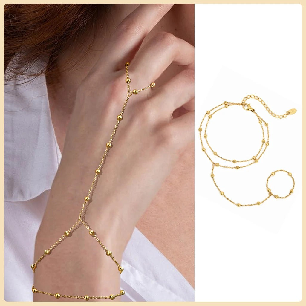 Gold Hand Chain Bracelet Ring for Women – Adjustable Double Layer Jewelry