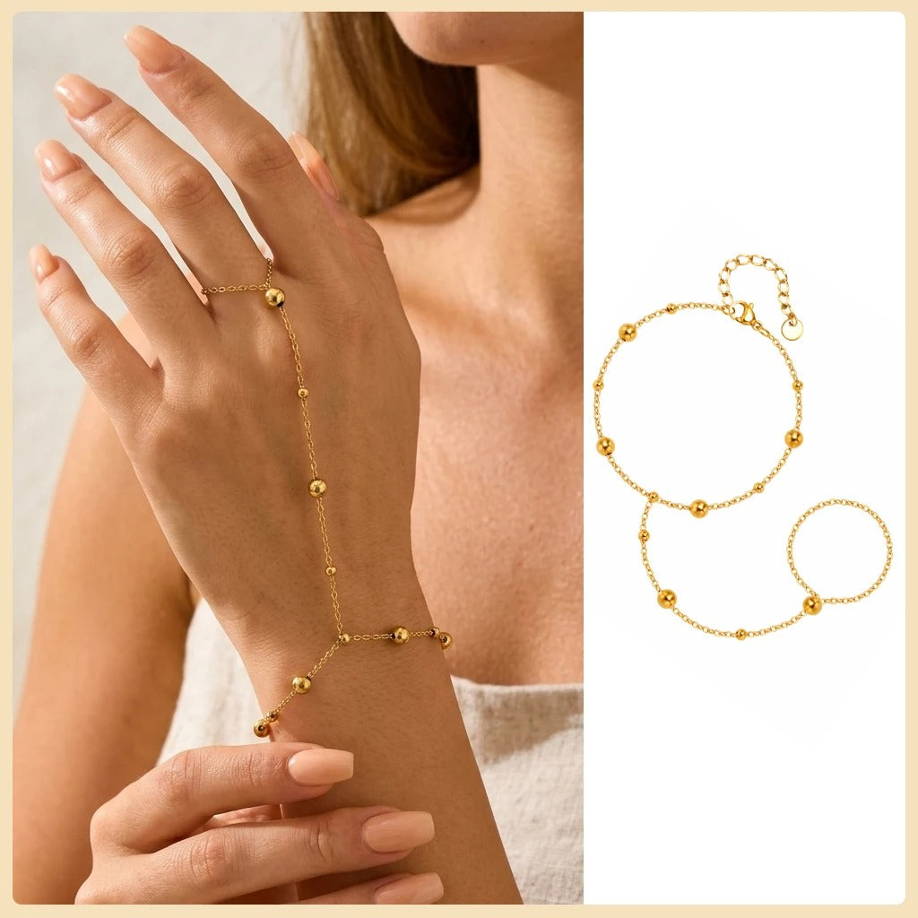 Gold Hand Chain Bracelet Ring for Women – Adjustable Double Layer Jewelry