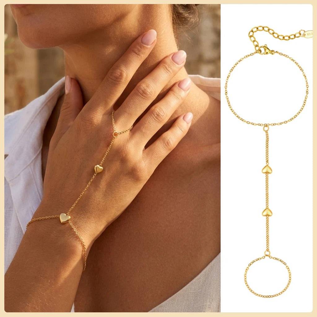 Gold Hand Chain Bracelet Ring for Women – Adjustable Double Layer Jewelry