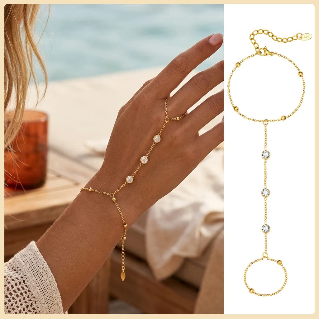 Gold Hand Chain Bracelet Ring for Women – Adjustable Double Layer Jewelry