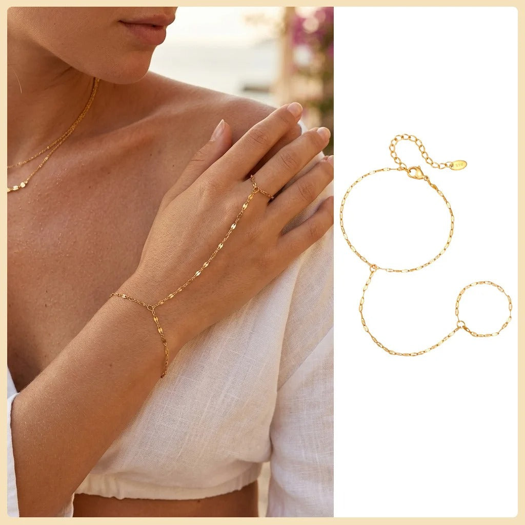 Gold Hand Chain Bracelet Ring for Women – Adjustable Double Layer Jewelry